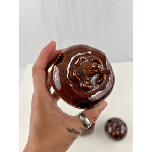 VTG  3 pc Pottery Brown Drip Glaze Kitchen Utensil Holder Taiwan 1970's - Picture 7 of 12